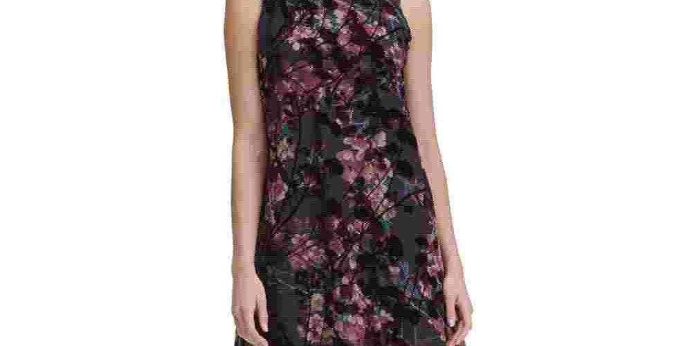 Tommy Hilfiger Women's Mock Neck Floral Chiffon Dress Purple Size 10