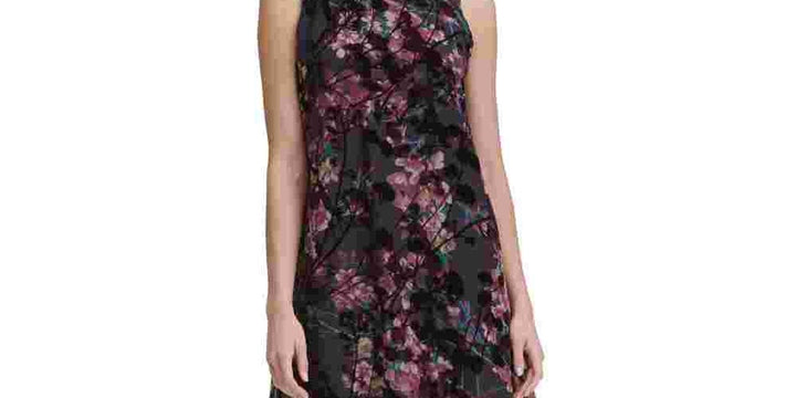 Tommy Hilfiger Women's Mock Neck Floral Chiffon Dress Purple Size 10