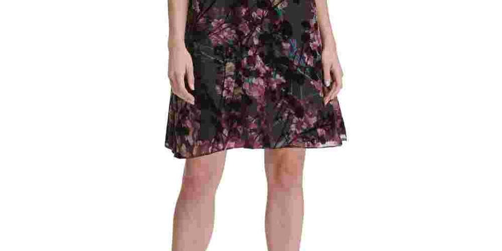 Tommy Hilfiger Women's Mock Neck Floral Chiffon Dress Purple Size 10