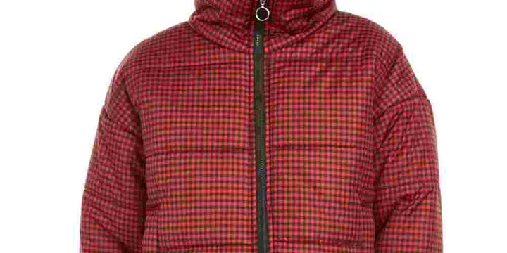 Celebrity Pink Junior's Plaid Puffer Coat Red Size Small