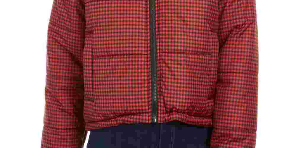 Celebrity Pink Junior's Plaid Puffer Coat Red Size Small