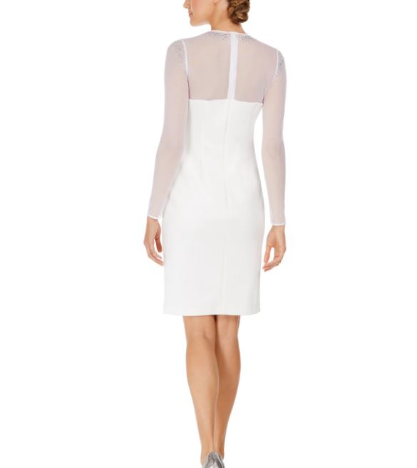 Calvin Klein Women's Illusion Detail Sheath Dress White Size 12