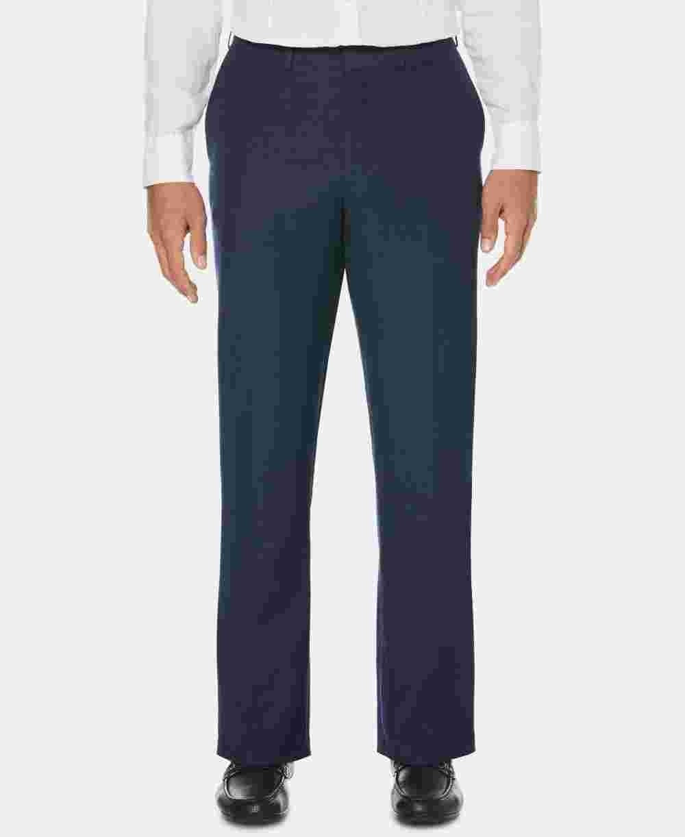 Cubavera Men's Flat Front Textured Linen Pants Dark Blue Size 46X32