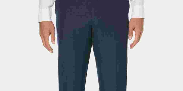 Cubavera Men's Flat Front Textured Linen Pants Dark Blue Size 46X32