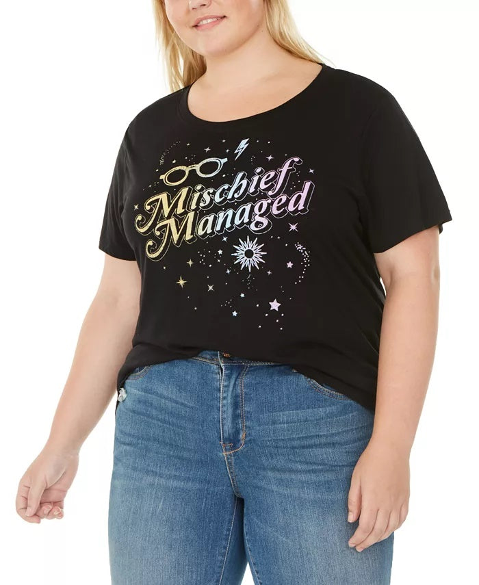 Modern Lux Women's Trendy Plus Size Mischief Managed Graphic-Print T-Shirt Black Size 2X