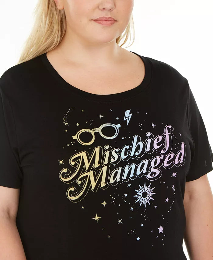 Modern Lux Women's Trendy Plus Size Mischief Managed Graphic-Print T-Shirt Black Size 2X