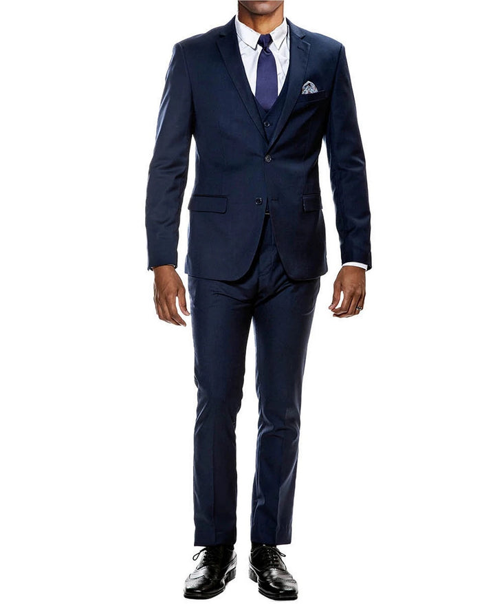 Sean Alexander Men's Stretch Ultra Slim Fit 3-Piece Solid Suit Navy Size 38