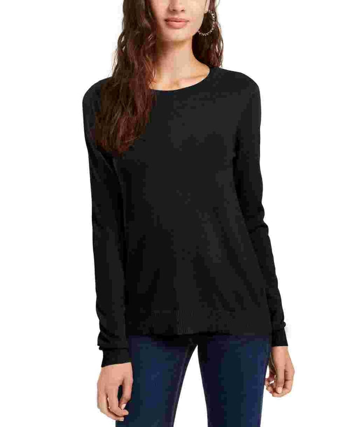 Planet Gold Women's Solid Long Sleeve Jewel Neck Top Black Size Small