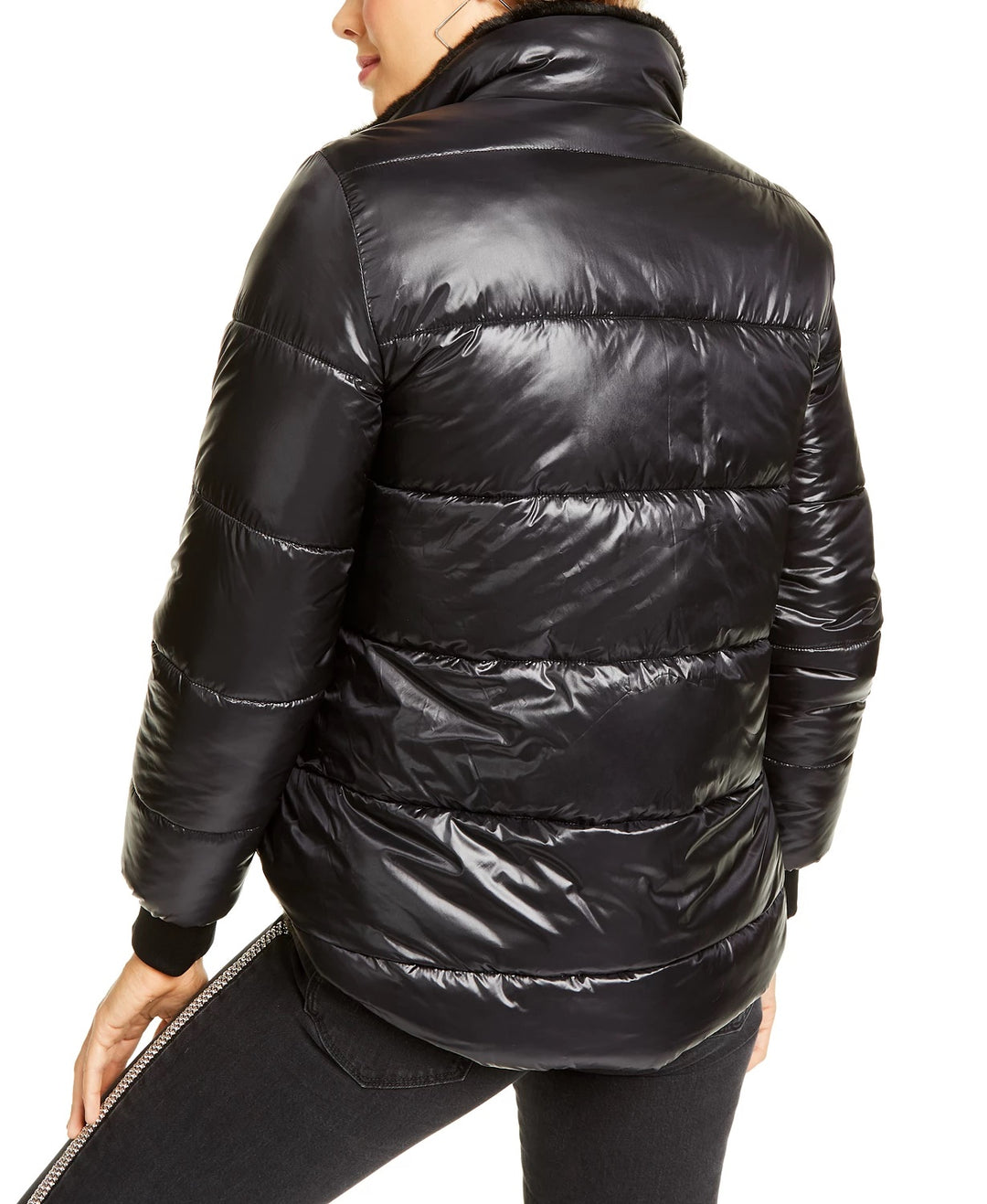 Guess Women's Felicia Reversible Faux-Faux Puffer Coat Black Size X-Small
