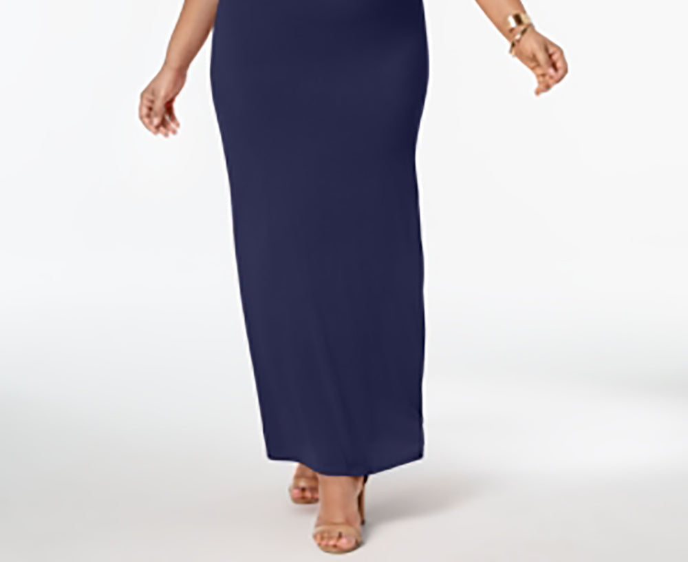 NY Collection Women's Plus Size Chiffon Cold-Shoulder Maxi Dress Navy Size 2X