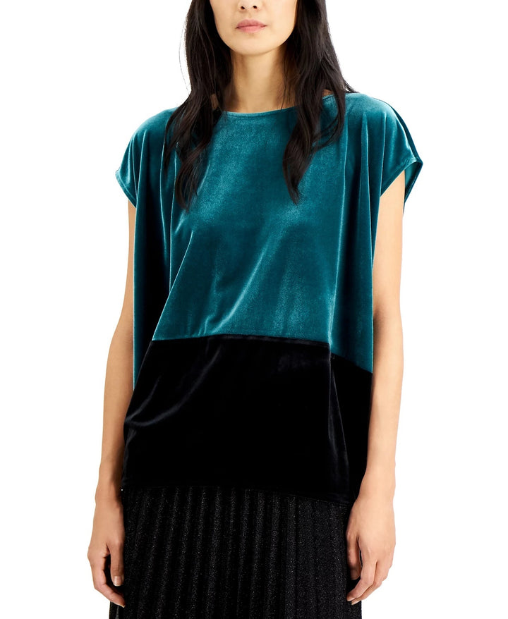 Alfani Women's Velvet Colorblocked Top Black Size Large