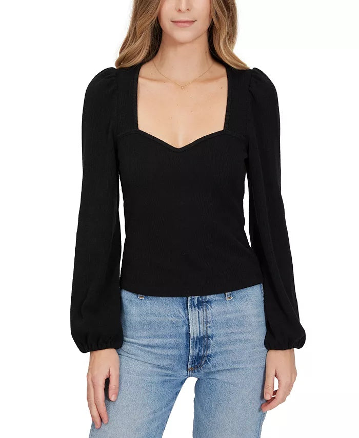 Lucy Paris Women's Sweetheart Neck Puff Sleeve Top Black Size Large