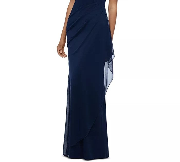 XSCAPE Women's Petite Sequined A-Line Gown Navy Size 4 P