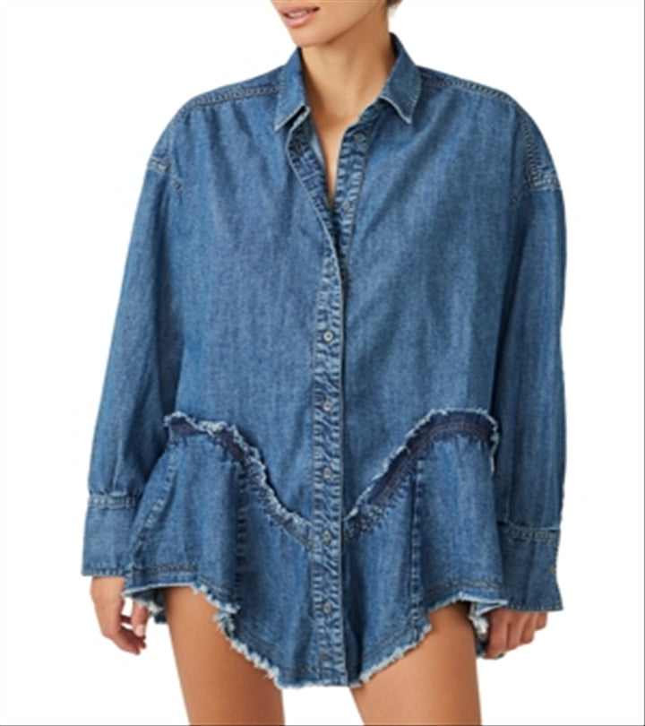 Free People Freya Denim Shirt Blue Size S