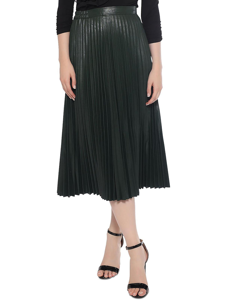 Gracia Faux Leather Pleated Midi Skirt