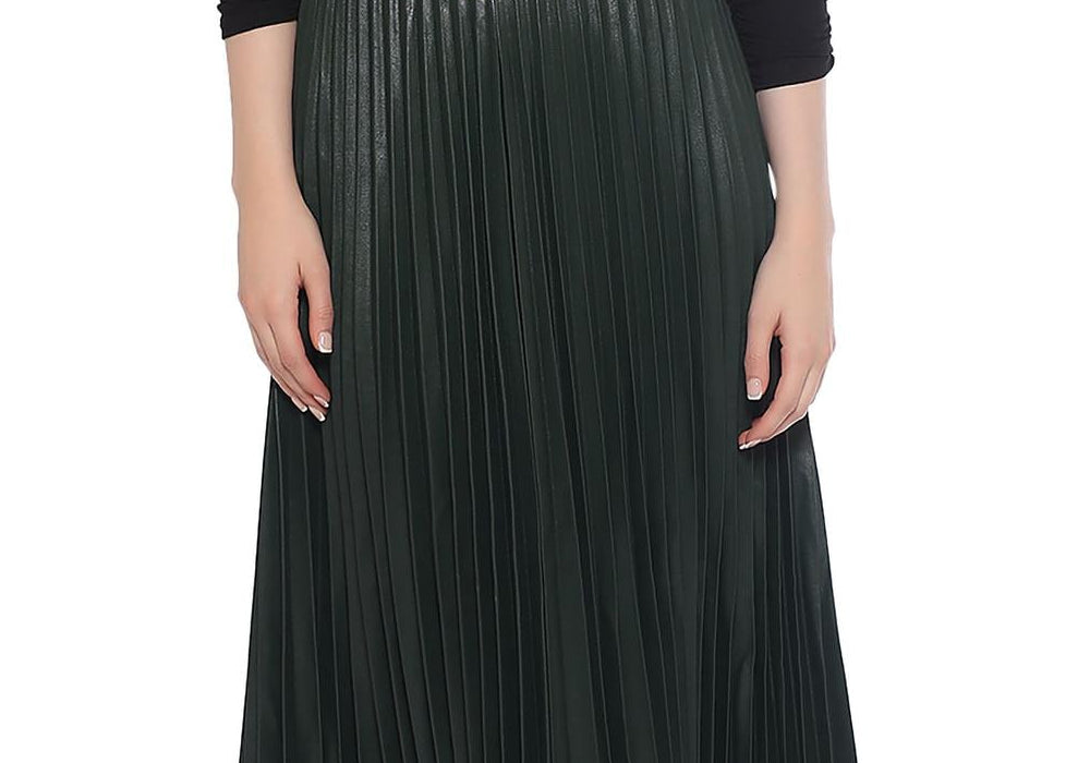 Gracia Faux Leather Pleated Midi Skirt Size XL