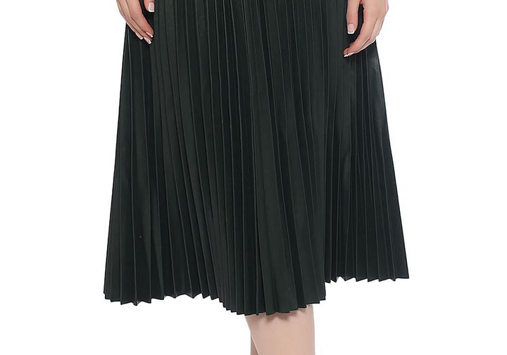 Gracia Faux Leather Pleated Midi Skirt