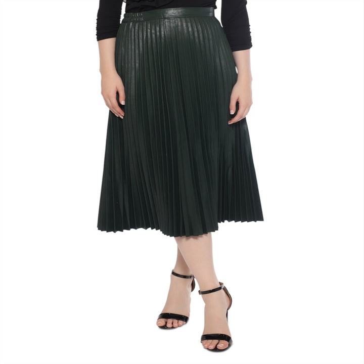 Gracia Faux Leather Pleated Midi Skirt