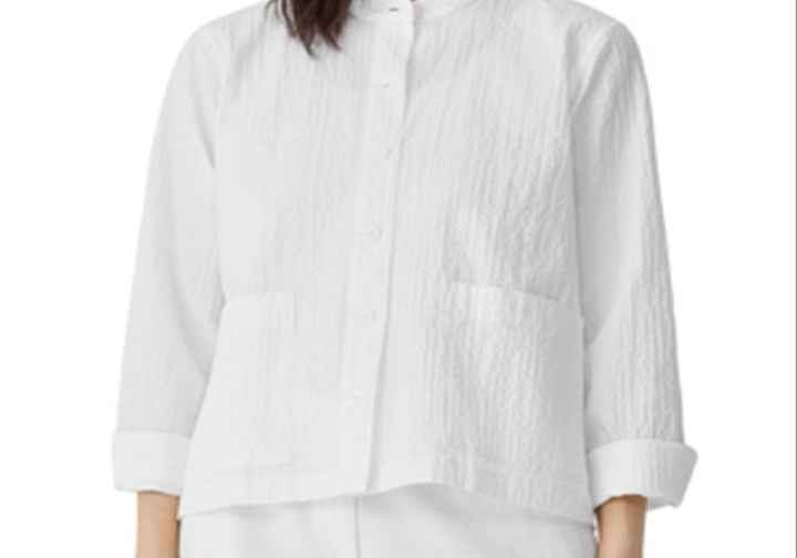 Eileen Fisher Organic Cotton Blend Mandarin Collar Shirt White Size S