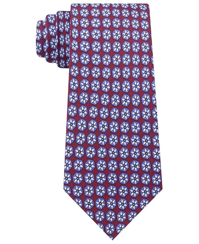 Tommy Hilfiger Men's Snowflake Silk Geo Print Neck Tie Red Size Regular