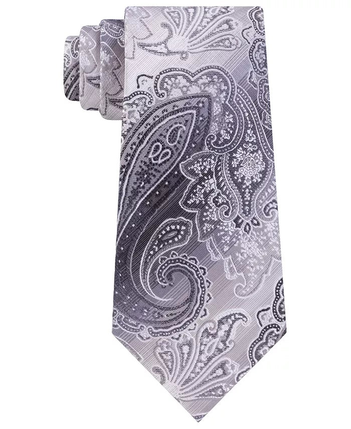 Van Heusen Mens The Ferreira Paisley Office Neck Tie Black Size Gray