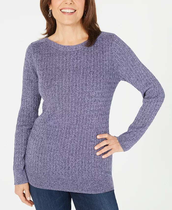 Karen Scott Women's Boat-Neck Cotton Sweater Blue Size X-Large