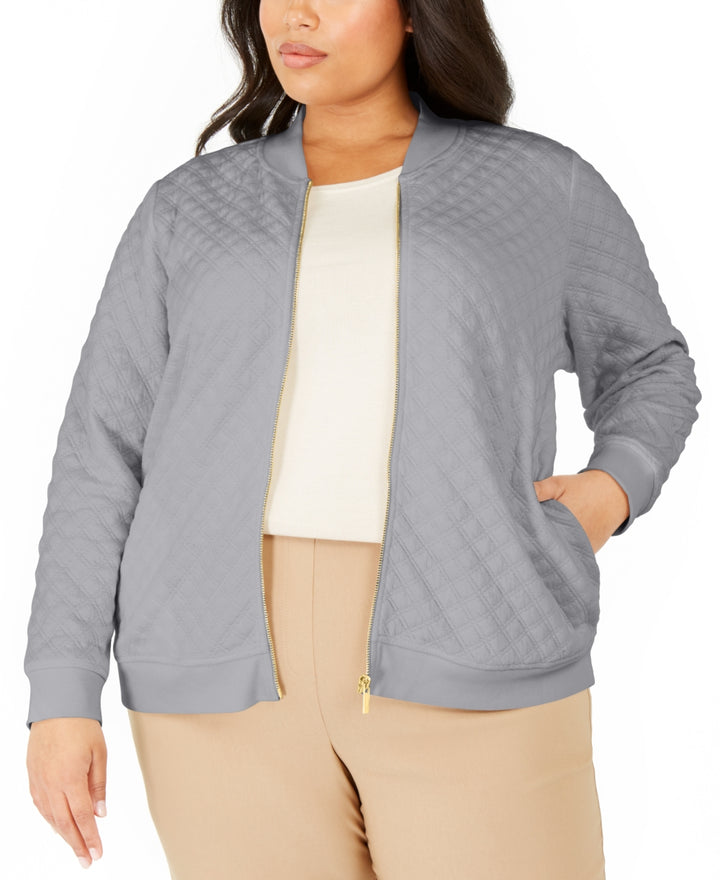 Charter Club Women's Plus Textured Knit Bomber Jacket Gray Size 2X