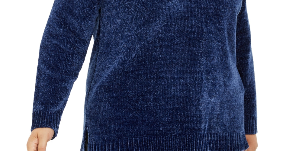 Karen Scott Women's Plus Chenille Pullover V Neck Sweater Blue Size 0X
