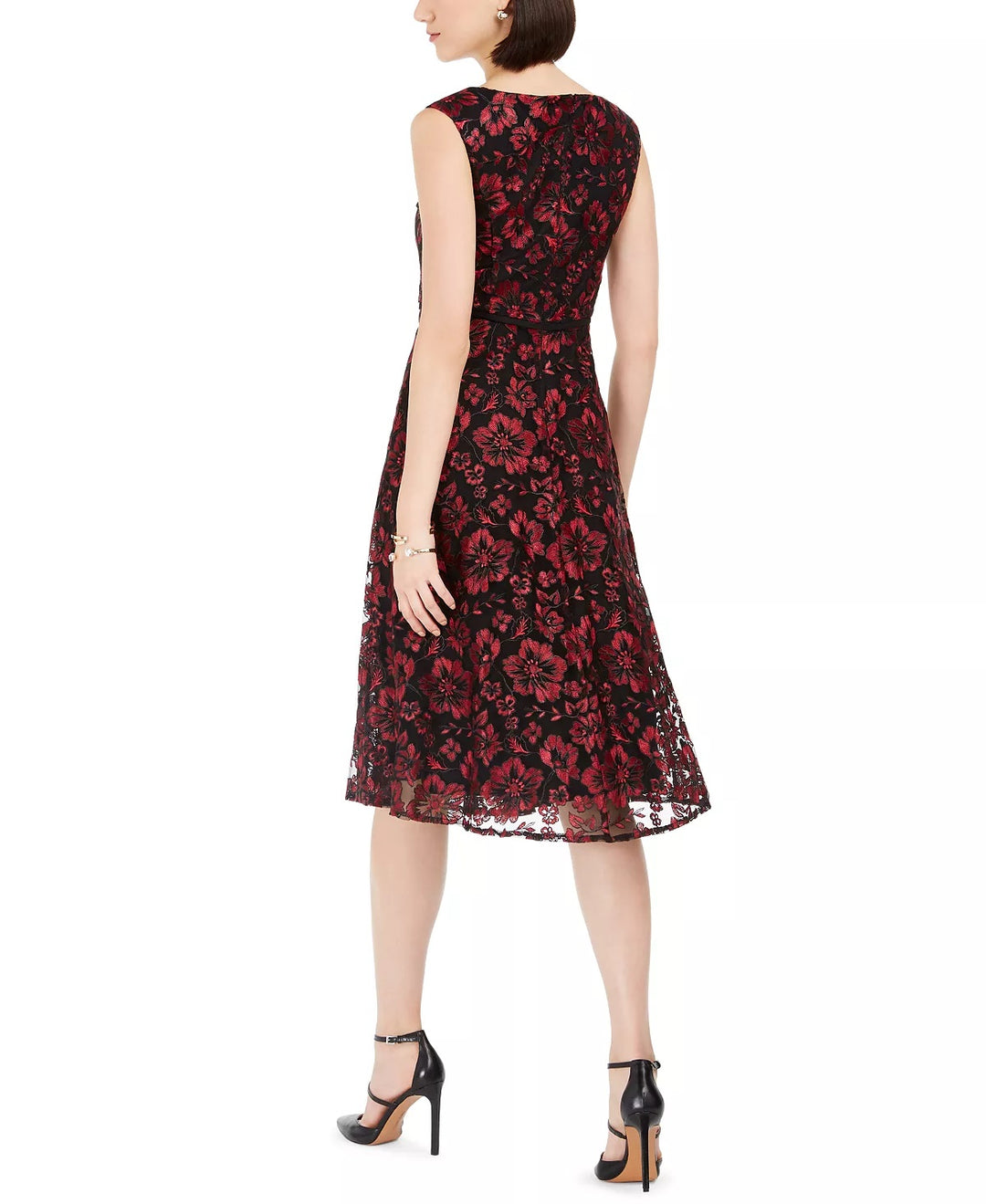 Taylor Women's Floral-Embroidered Midi Dress Red Size 8