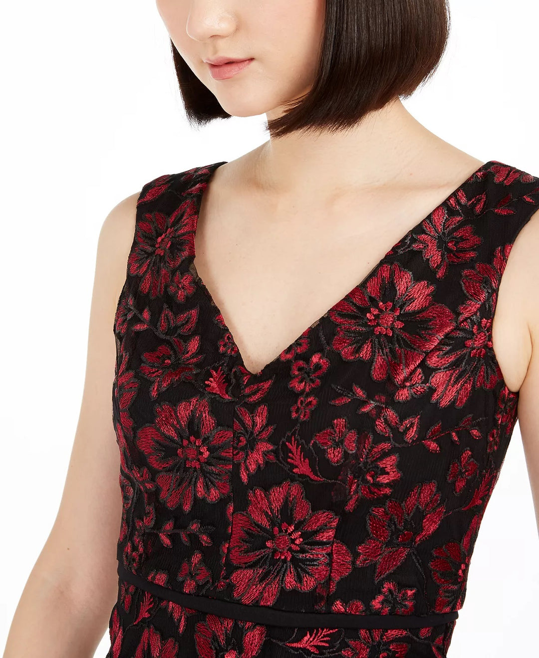 Taylor Women's Floral-Embroidered Midi Dress Red Size 8