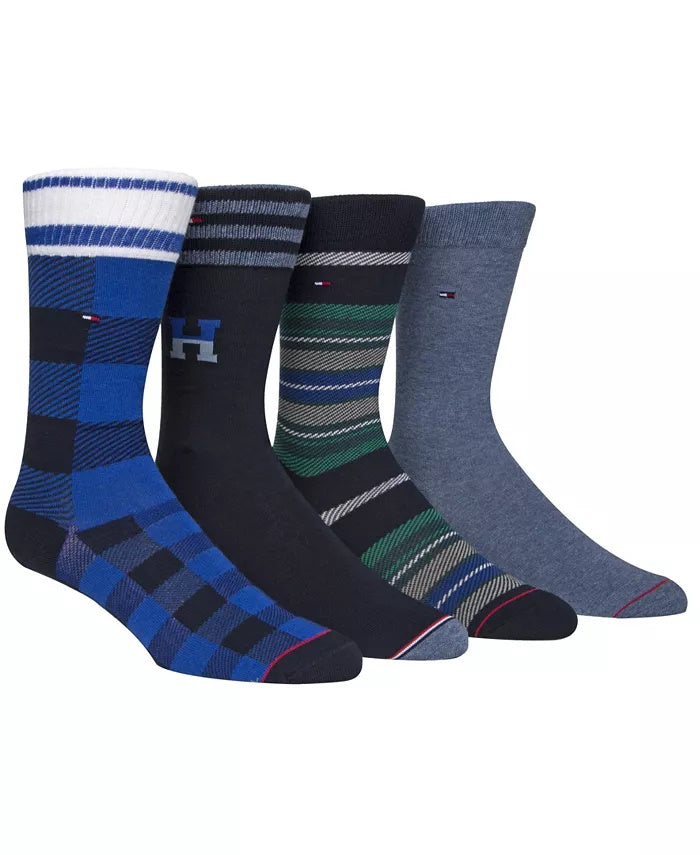 Tommy Hilfiger Mens 4 Pack Comfy Crew Socks Blue-Black Size 7-12