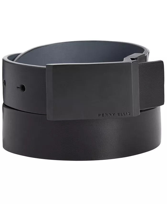 Perry Ellis Men's Leather Reversible Dress Belt Black Size 38