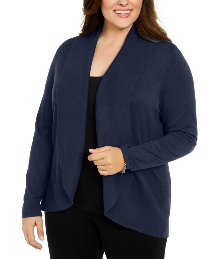 Karen Scott Women's Scott Plus Open Front Cardigan Sweater Navy Size 0X