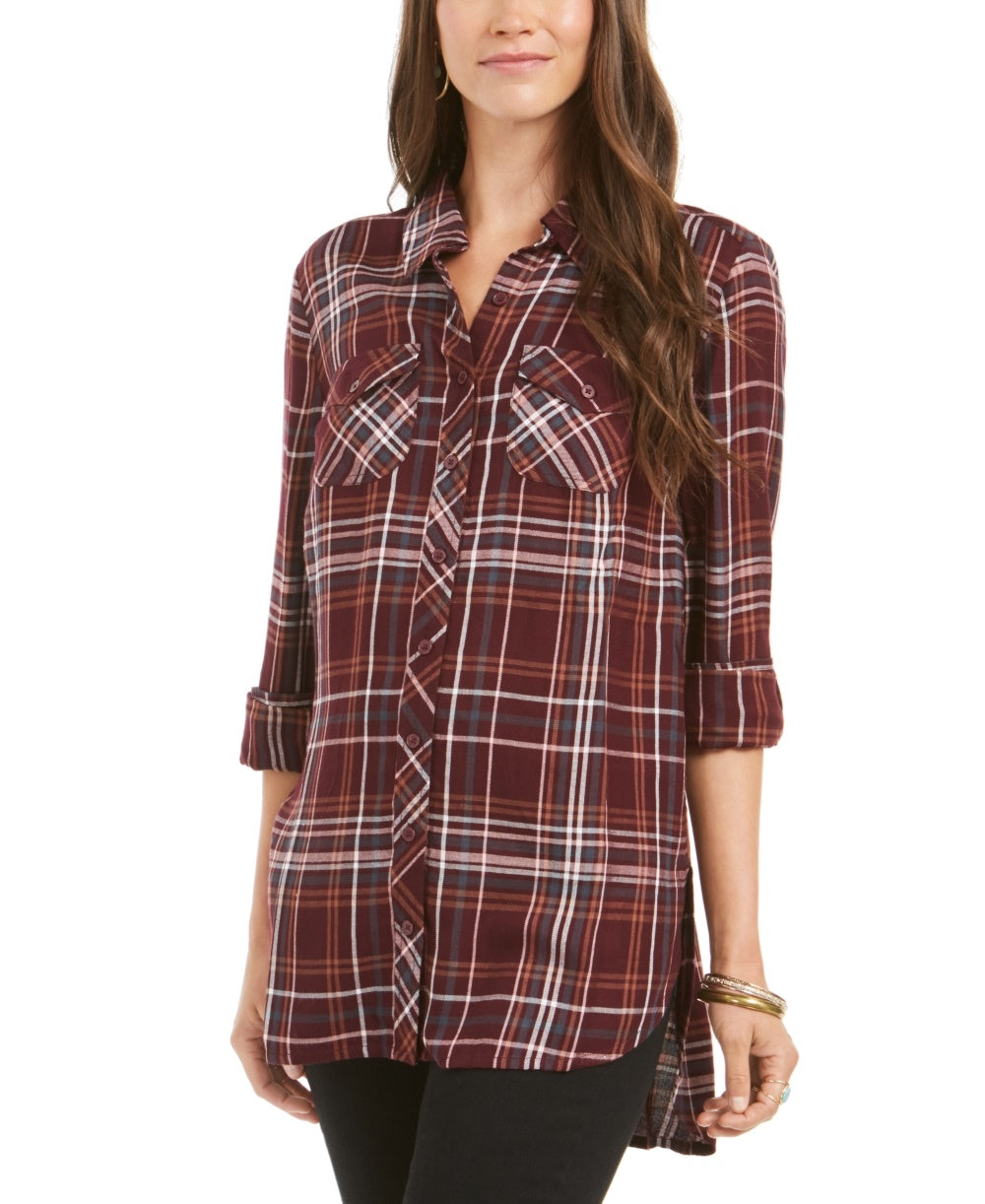 Style & Co Women's Plaid Tunic Purple Size Small