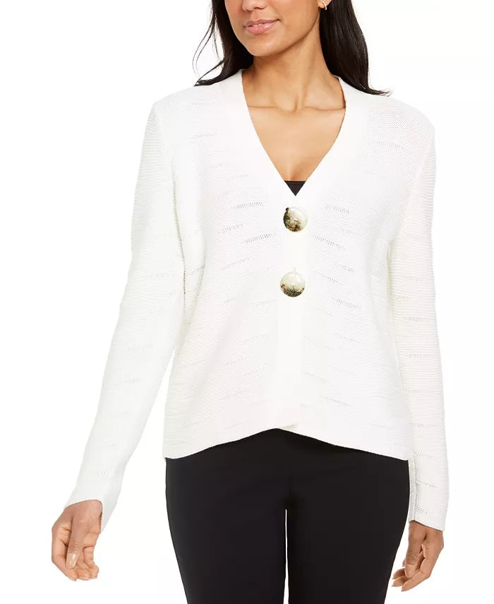 JM Collection Women's Two Button Cardigan Sweater White Size X-Small