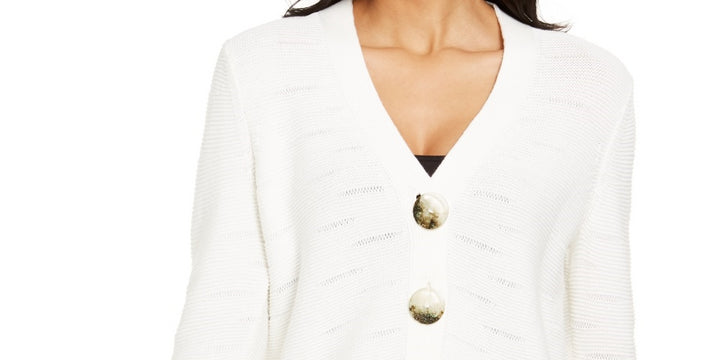 JM Collection Women's Two Button Cardigan Sweater White Size X-Small
