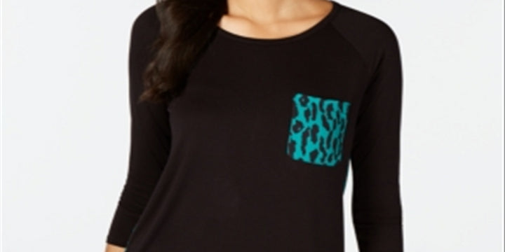 Thalia Sodi Women's Patch Pocket 3/4 Sleeve Top Black Size Medium