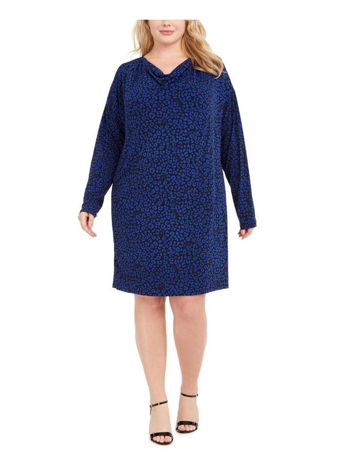 Michael Kors Women's Plus Animal Print Cowlneck Dress Blue Size 3X