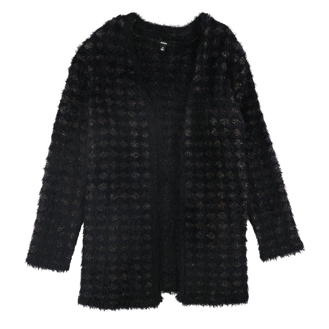 Alfani Women's Eyelash Yarn Cardigan Sweater Black Size 2X