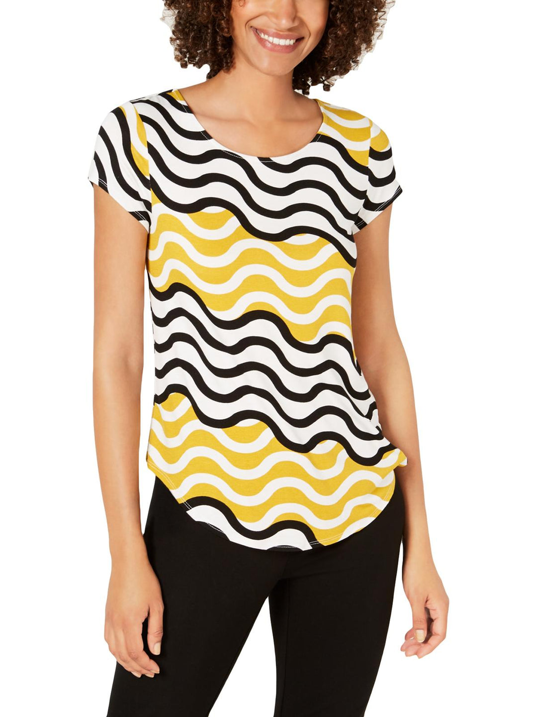 Alfani Women's Printed T-Shirt Wave City Yellow Size Small