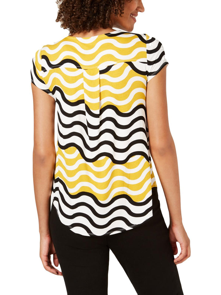 Alfani Women's Printed T-Shirt Wave City Yellow Size Small