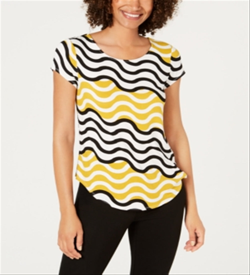 Alfani Women's Printed T-Shirt Wave City Yellow Size Small