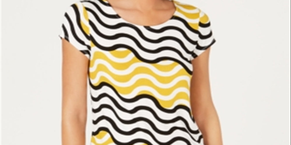 Alfani Women's Printed T-Shirt Wave City Yellow Size Small