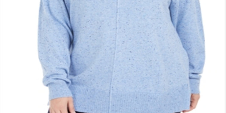 Karen Scott Women's Plus Mock Turtleneck Sweater Ribbed Trim Speckled Blue Size 1X