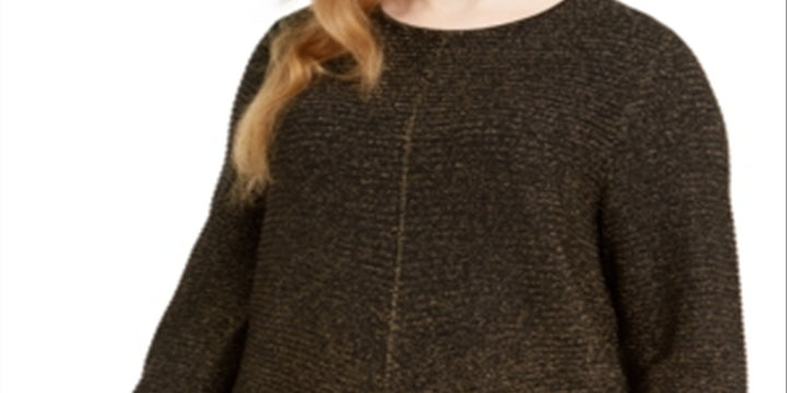 Alfani Women's Plus Size Metallic Ribbed-Knit Tunic Sweater Lurex Black Size 2X