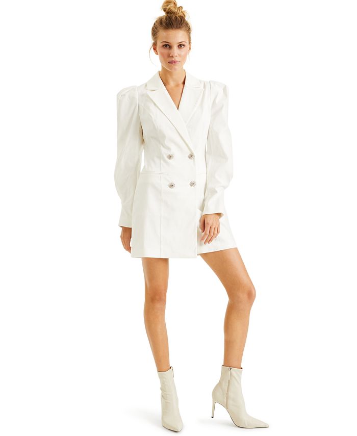 INC International Concepts Women's Culpos  Crystal-Button Blazer Dress  White Size M