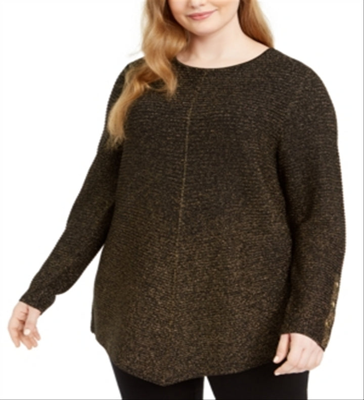 Alfani Women's Plus Metallic Ribbed Knit Tunic Sweater Black Size 0X