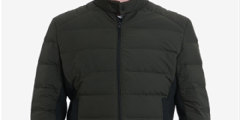 Michael Kors Men's Full Zip Down Mix Media Puffer Jacket Green Size XX-Large