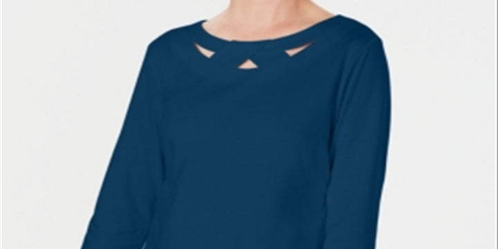 Karen Scott Women's Three Quarter Sleeve Cutout Top Blue Size X-Small