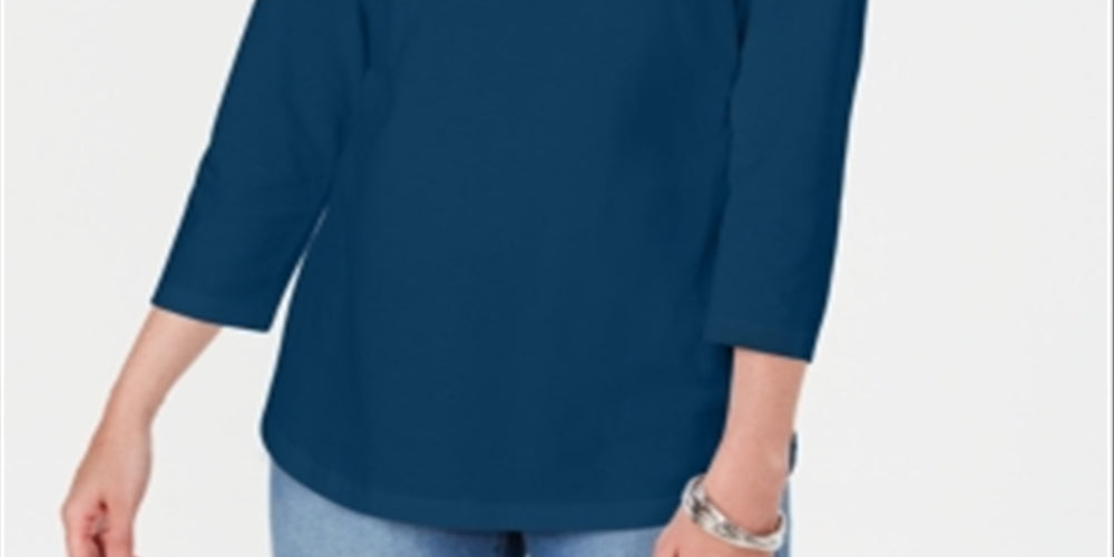 Karen Scott Women's Three Quarter Sleeve Cutout Top Blue Size X-Small